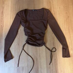Brown square neck long sleeve